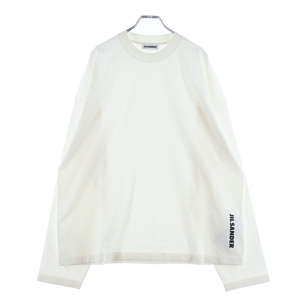 JIL SANDER(ジルサンダー) 26AW L/S T-SHIRTS バーティカルロゴプリント コットンジャージー クルーネック 長袖Tシャツ カットソー ホワイト J22GC0278