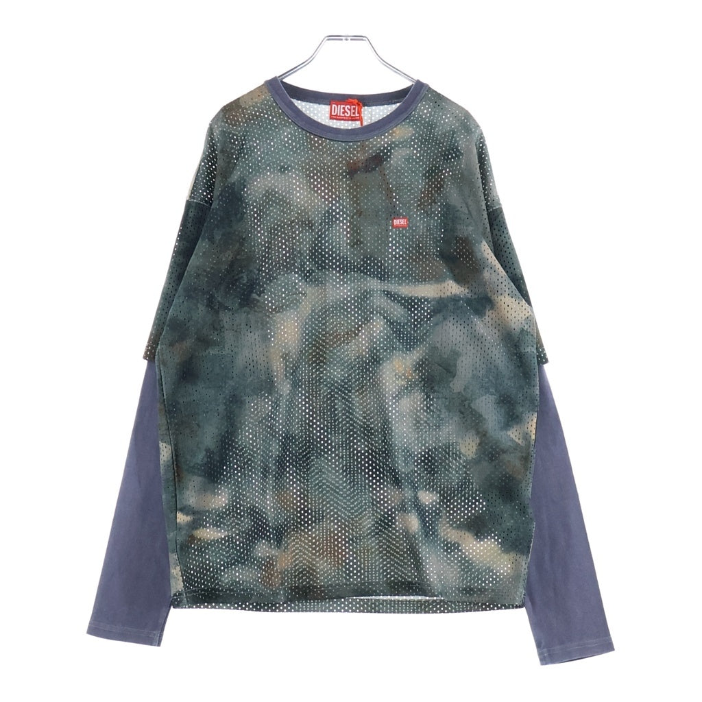 DIESEL(ディーゼル) T-MESH-BOXT-LS メッシュ ボクシー グラフィックプリント レイヤード クルーネック 長袖Tシャツ カットソー ブルー A19943
