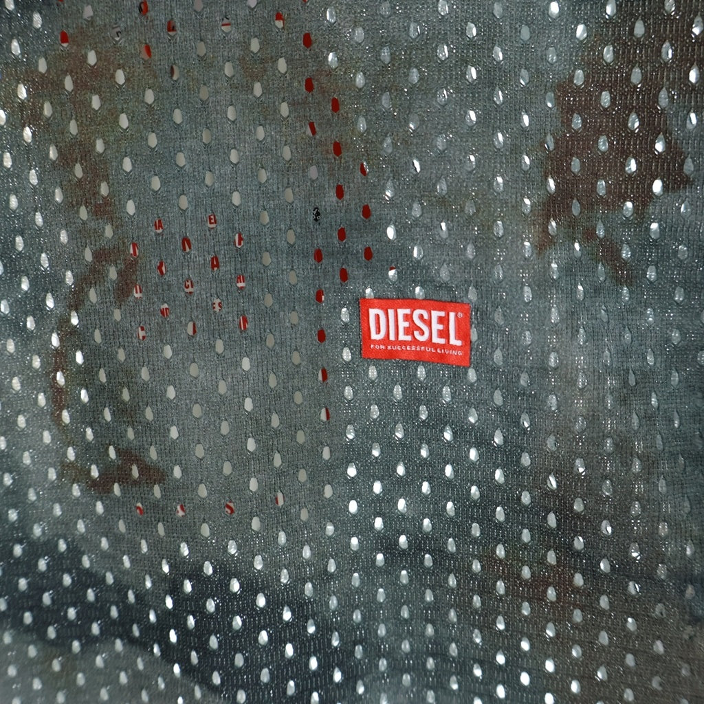 DIESEL(ディーゼル) T-MESH-BOXT-LS メッシュ ボクシー グラフィックプリント レイヤード クルーネック 長袖Tシャツ カットソー ブルー A19943
