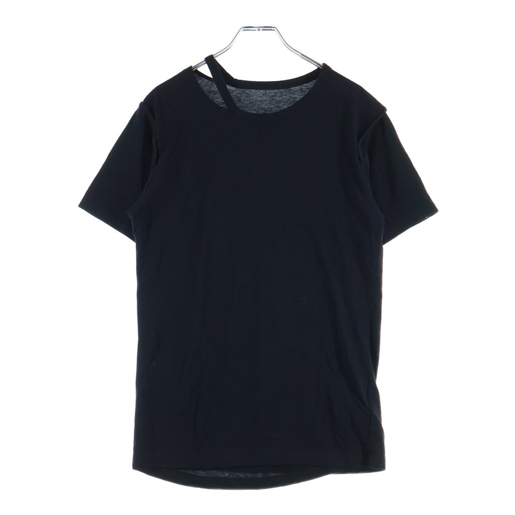 Yohji Yamamoto(ヨウジヤマモト) 26SS COTTON VISCOSE SINGLE SLIT DETAIL SHORT SLV T コットン ビスコース シングル スリット ディテール 半袖Tシャツ カットソー レディース ブラック FW-T20-078