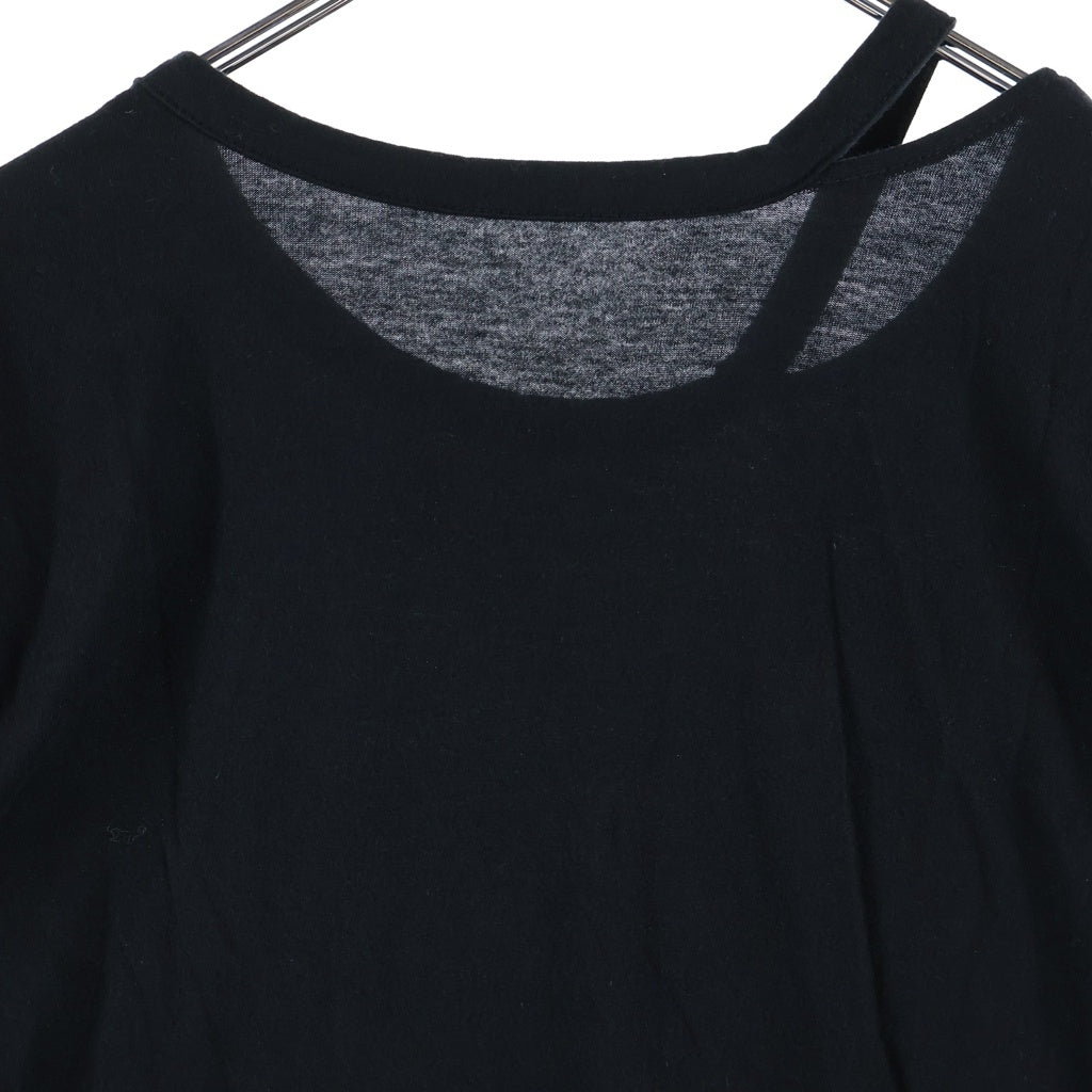 Yohji Yamamoto(ヨウジヤマモト) 26SS COTTON VISCOSE SINGLE SLIT DETAIL SHORT SLV T コットン ビスコース シングル スリット ディテール 半袖Tシャツ カットソー レディース ブラック FW-T20-078