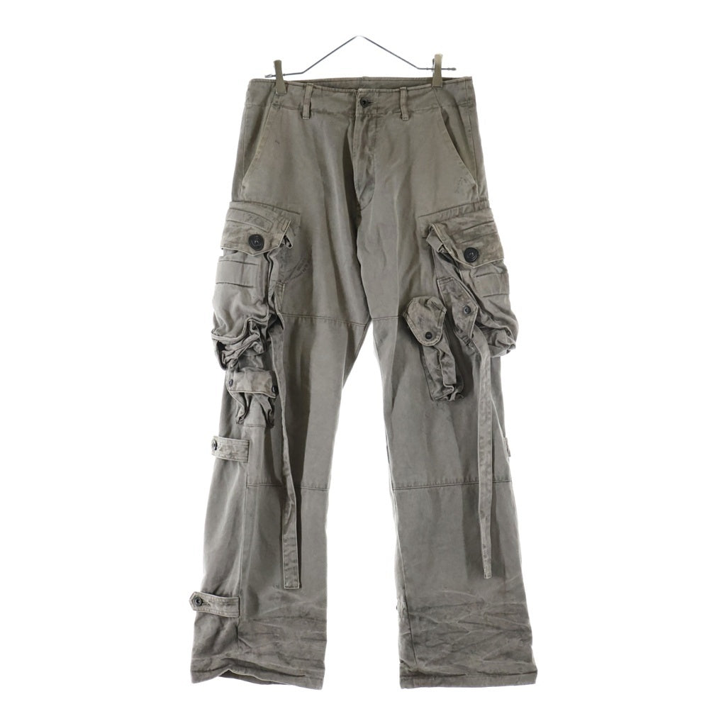 JULIUS(ユリウス) 11SS GASMASK CARGO PANTS ガスマスク コットンツイル ウォッシュ加工 ミリタリー カーゴパンツ グレー