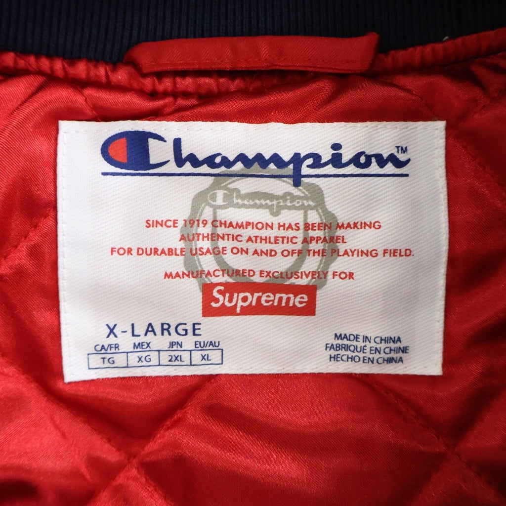 SUPREME(シュプリーム) 26SS ×Champion Satin Varsity Jacket チャンピオン バイカラー サテンバーシティジャケット レッド/ネイビー