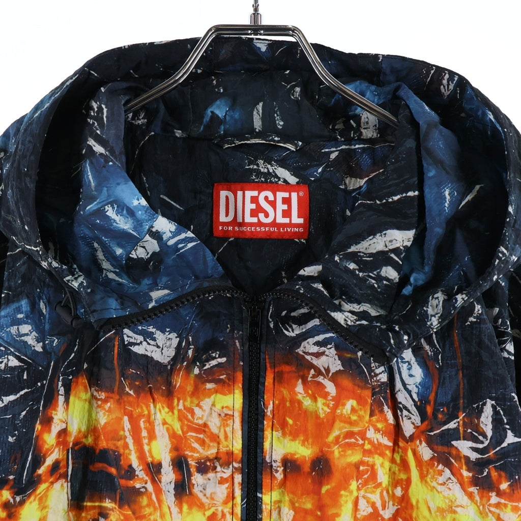 DIESEL(ディーゼル) J-WARRETT-POSTER ナイロン スタンドネック ジップアップ フーデッドジャケット ウィンドブレーカー マルチカラー A15614