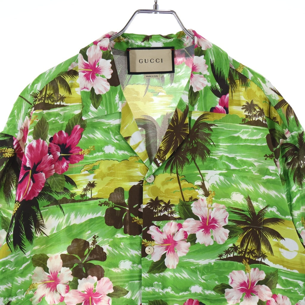 GUCCI(グッチ) 22AW PRINTED BOWLING SHIRT プリンテッド ボーリング レーヨン オープンカラー 半袖シャツ グリーン 694124 ZAJST