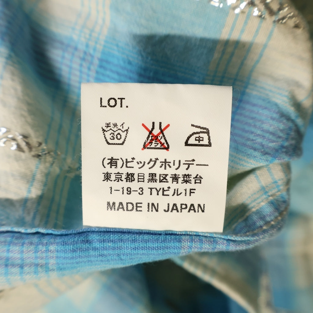 T.M.T(ティーエムティー) ARCHIVE アーカイブ 初期タグ チェック総柄 フレア ラメプリント ウエスタン長袖ネルシャツ ホワイト/ライトブルー