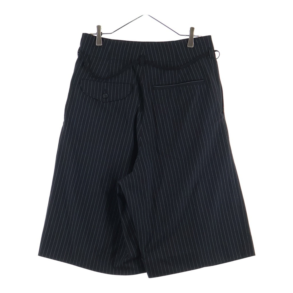 KUON(クオン) 25AW 3/4 HAKAMA TROUSERS ハカマ ストライプ柄 ツータック ジップフライ ハーフトラウザーズ スラックス ブラック 145PT023500