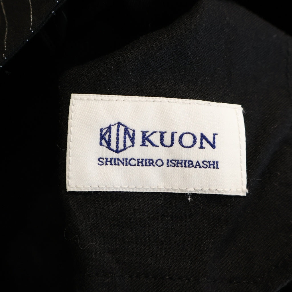 KUON(クオン) 25AW 3/4 HAKAMA TROUSERS ハカマ ストライプ柄 ツータック ジップフライ ハーフトラウザーズ スラックス ブラック 145PT023500