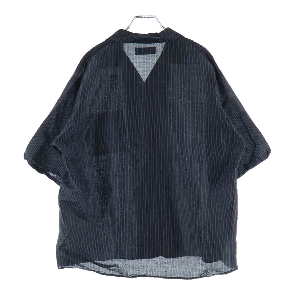 marka(マーカ) 26SS OPEN COLLAR S/S SHIRT WOOL SILK FEATHER CLOTH ウール シルク混 ストライプ柄 オープンカラー半袖シャツ ブラック M26A15SH02B