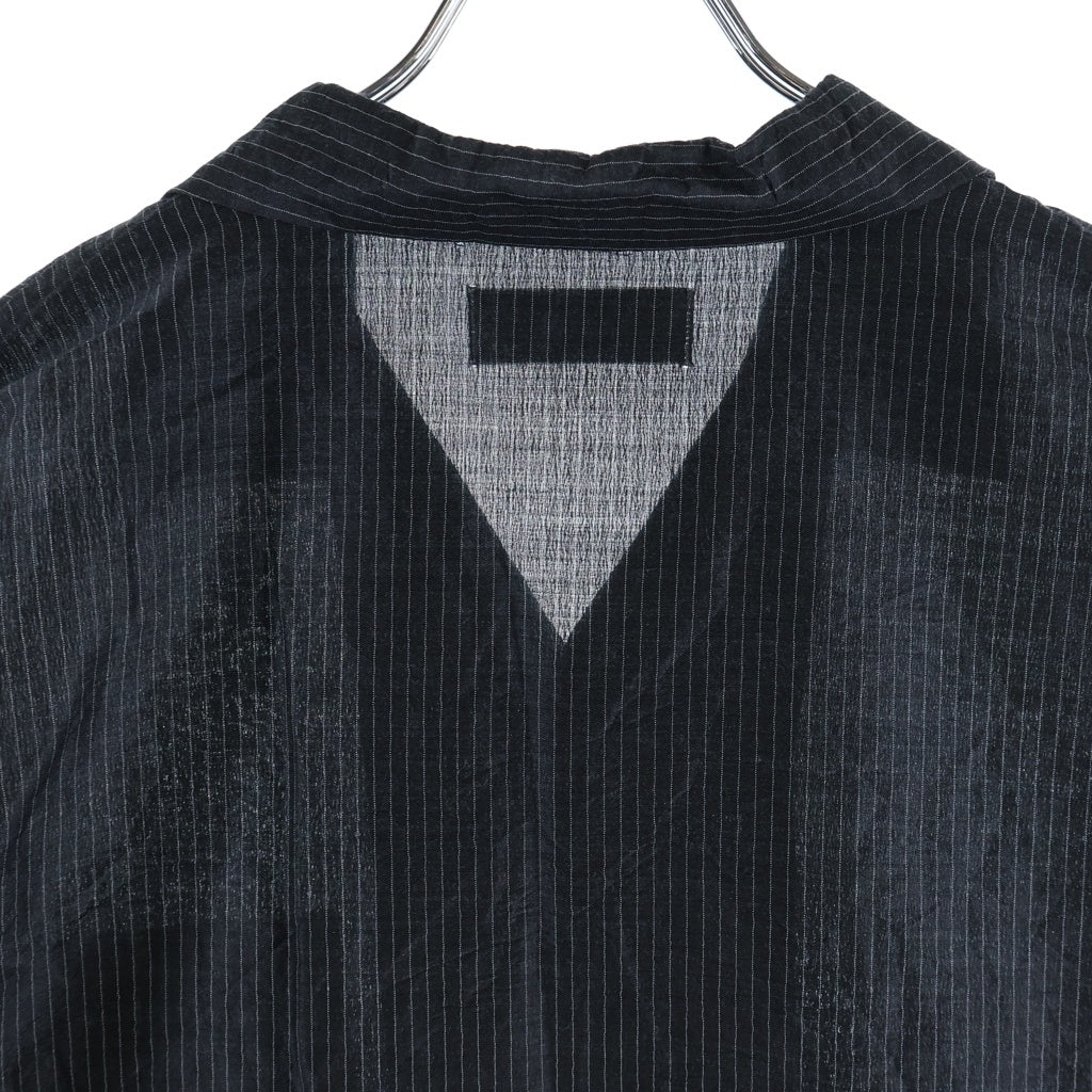 marka(マーカ) 26SS OPEN COLLAR S/S SHIRT WOOL SILK FEATHER CLOTH ウール シルク混 ストライプ柄 オープンカラー半袖シャツ ブラック M26A15SH02B