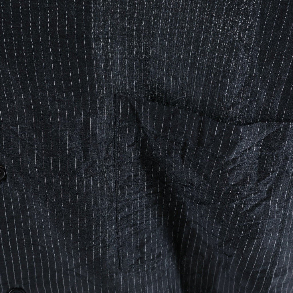 marka(マーカ) 26SS OPEN COLLAR S/S SHIRT WOOL SILK FEATHER CLOTH ウール シルク混 ストライプ柄 オープンカラー半袖シャツ ブラック M26A15SH02B