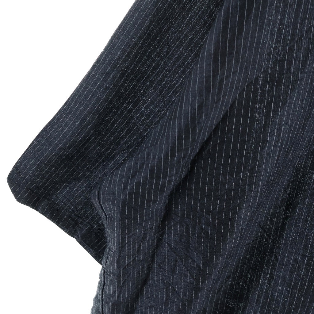 marka(マーカ) 26SS OPEN COLLAR S/S SHIRT WOOL SILK FEATHER CLOTH ウール シルク混 ストライプ柄 オープンカラー半袖シャツ ブラック M26A15SH02B