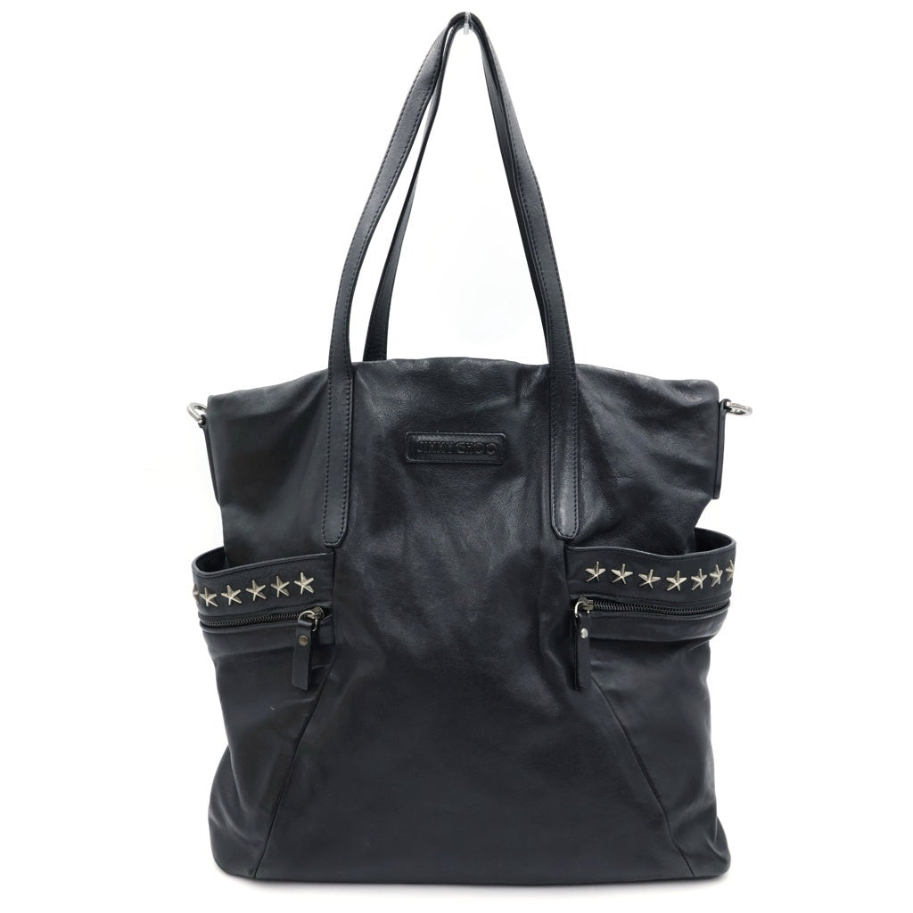 JIMMY CHOO(ジミーチュウ) BALFOUR バルフォア 2WAY ロゴ スタースタッズ レザー トートバッグ ショルダーバッグ ブラック