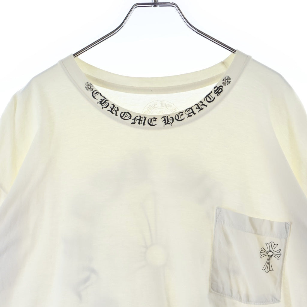 CHROME HEARTS(クロムハーツ) BACK CH CROSS NECK PRINT S/S TEE バックCHクロス ネックロゴプリント ポケット クルーネック 半袖Tシャツ カットソー ホワイト