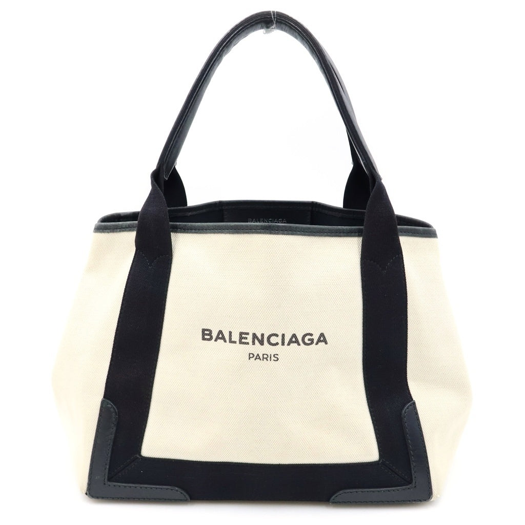 BALENCIAGA(バレンシアガ) NAVY CABAS ネイビーカバス レザー キャンバス ハンドバッグ トートバッグ ホワイト 339933 レディース