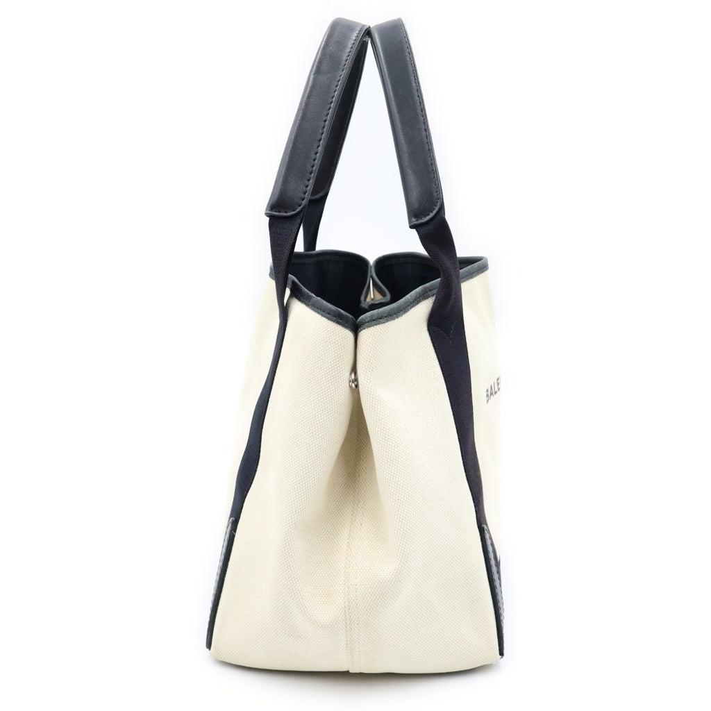 BALENCIAGA(バレンシアガ) NAVY CABAS ネイビーカバス レザー キャンバス ハンドバッグ トートバッグ ホワイト 339933 レディース