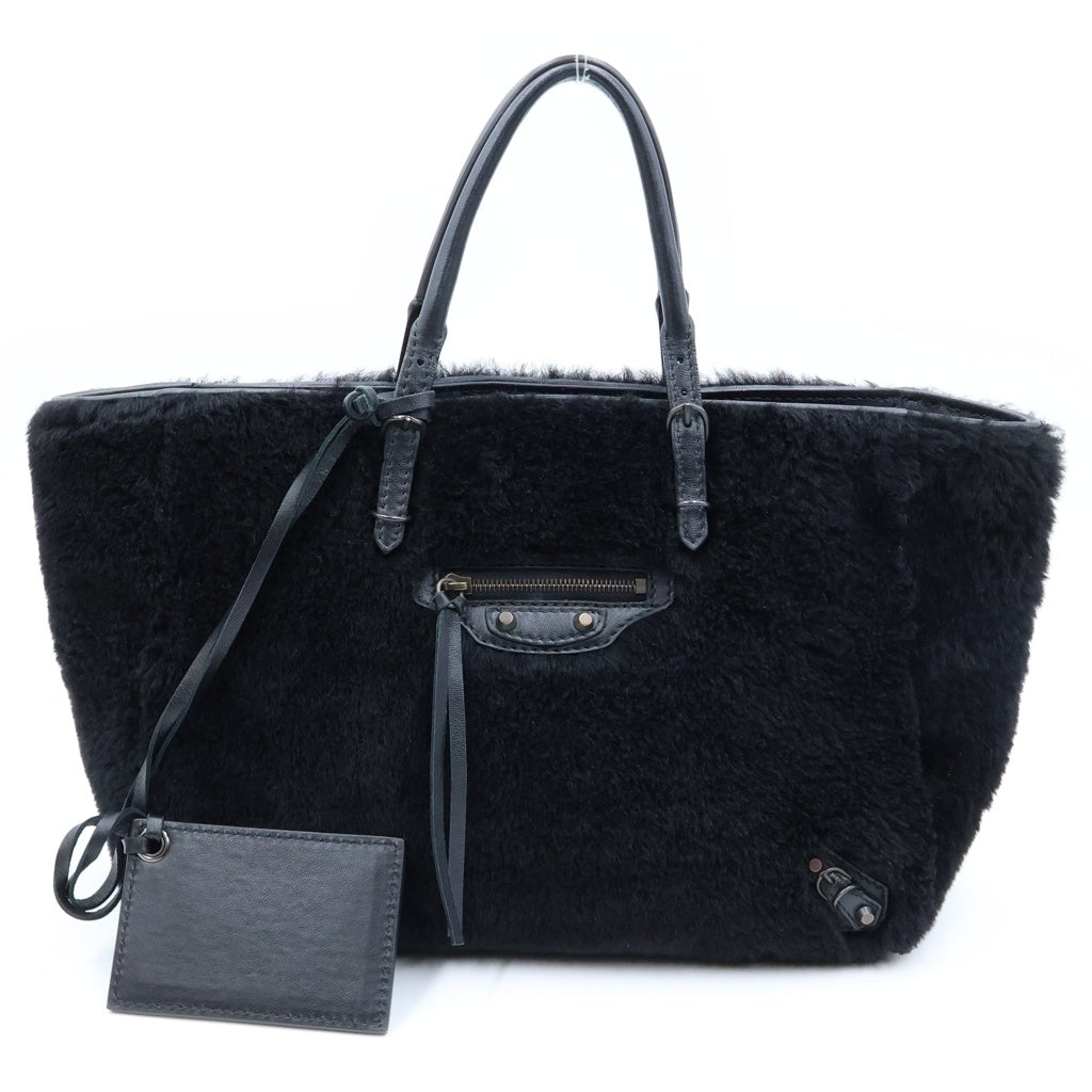 BALENCIAGA(バレンシアガ) ペーパー ミニ ファー 2WAYハンドバッグ ショルダーバッグ ブラック 410238 レディース