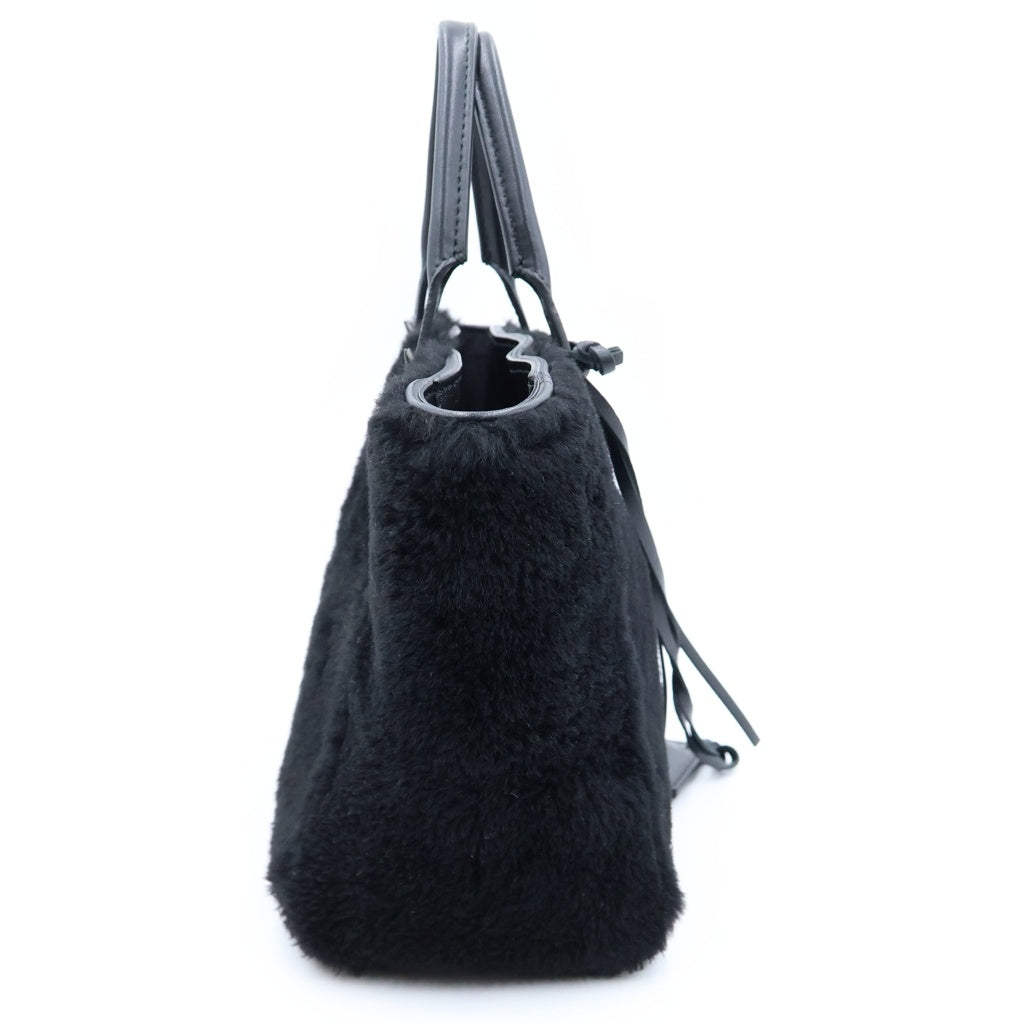 BALENCIAGA(バレンシアガ) ペーパー ミニ ファー 2WAYハンドバッグ ショルダーバッグ ブラック 410238 レディース