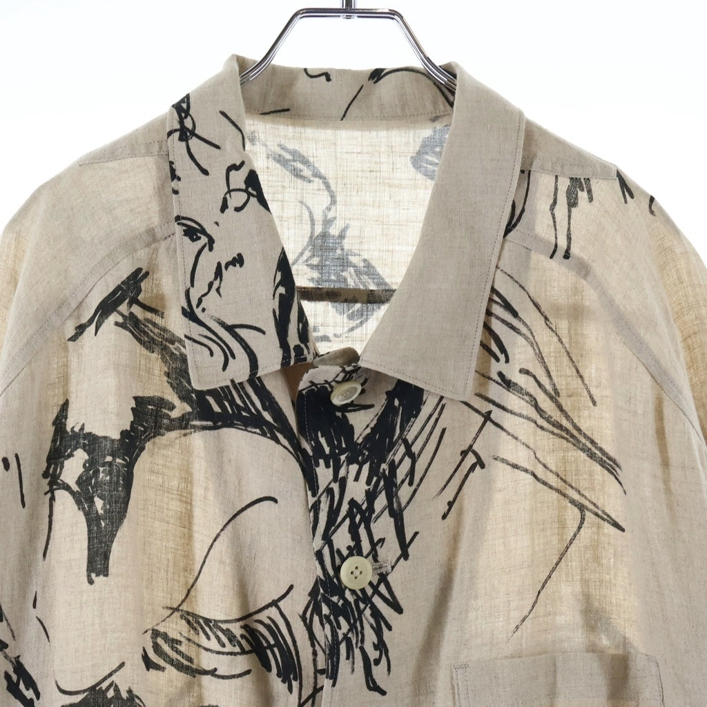 Yohji Yamamoto POUR HOMME(ヨウジヤマモト プールオム) 18SS 朝倉優佳 リネン 総柄 オーバーサイズ 長袖シャツジャケット ベージュ HW-B40-315