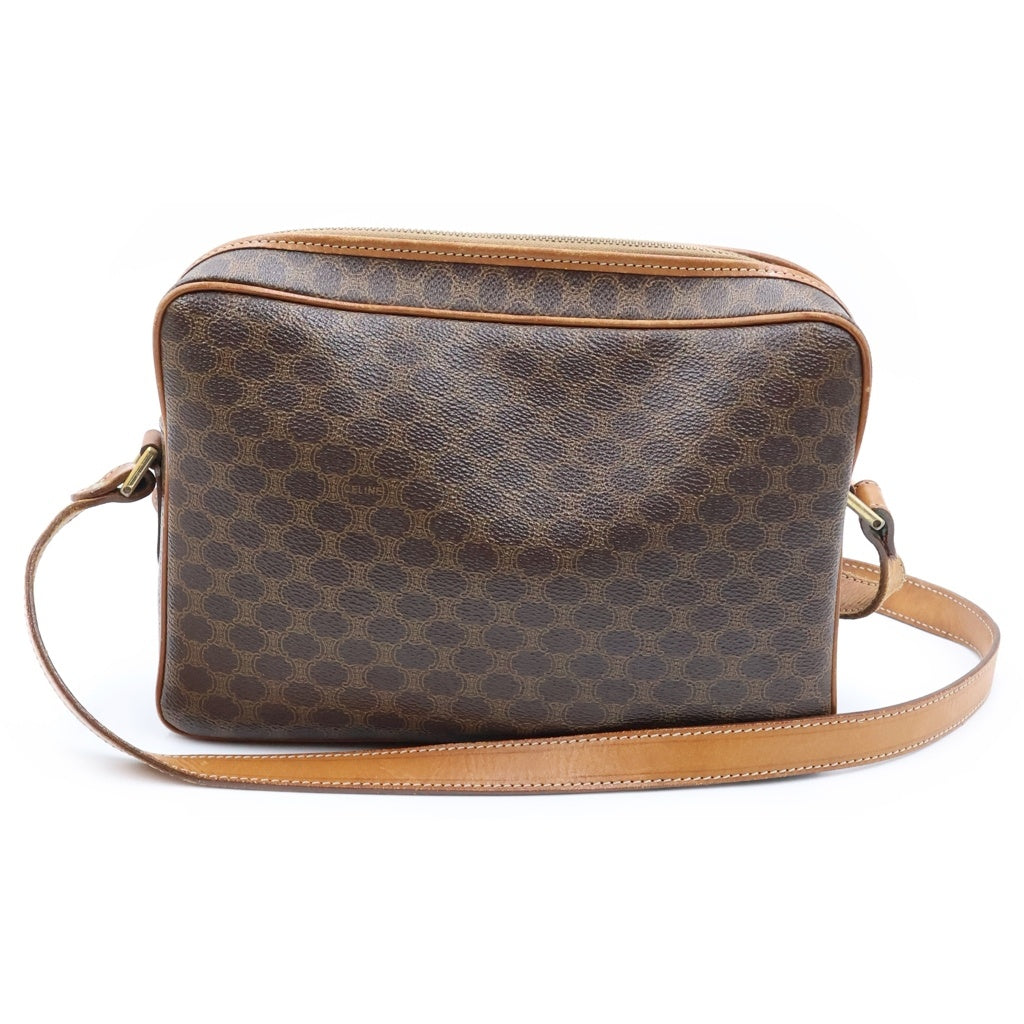 CELINE(セリーヌ) マカダム柄 サークルロゴ レザーショルダーバッグ ブラウン レディース