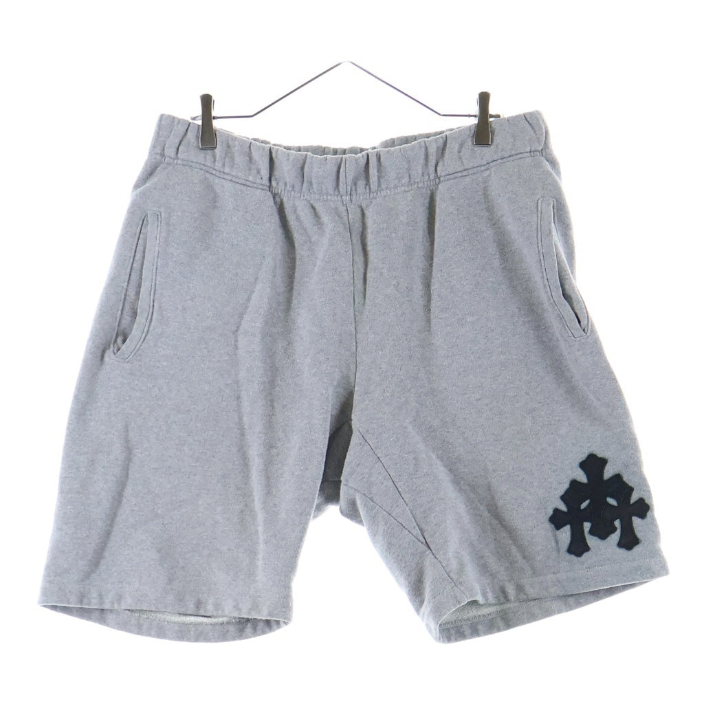 CHROME HEARTS(クロムハーツ) Y NOT 3 CEMETRY CROSS PATCH SWEAT SHORTS レザーセメタリークロスパッチ スウェットショーツ ハーフパンツ グレー/ブラック
