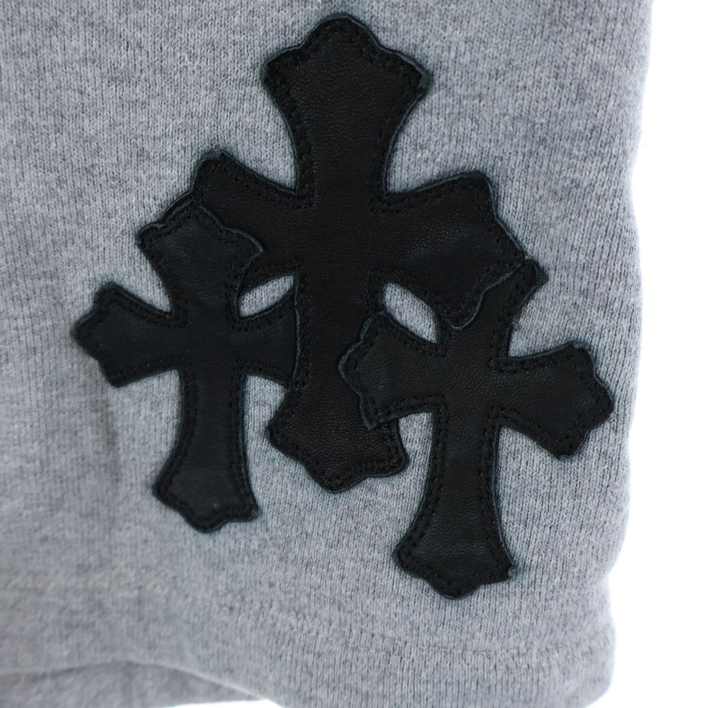 CHROME HEARTS(クロムハーツ) Y NOT 3 CEMETRY CROSS PATCH SWEAT SHORTS レザーセメタリークロスパッチ スウェットショーツ ハーフパンツ グレー/ブラック