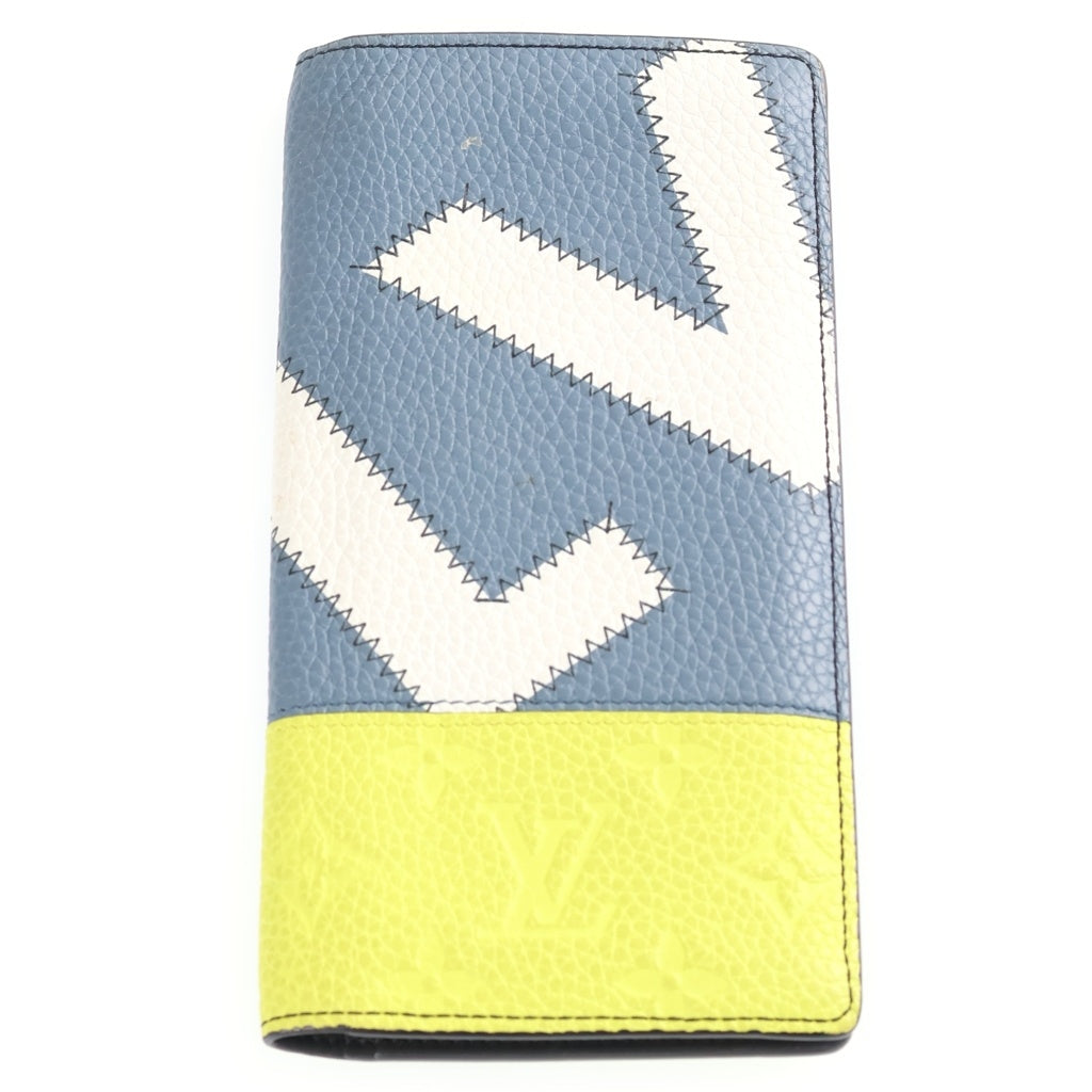 LOUIS VUITTON(ルイヴィトン) ポルトフォイユ ブラザ NM レザーウォレット 二つ折り財布 ブルー/イエロー M81440 RFID レディース