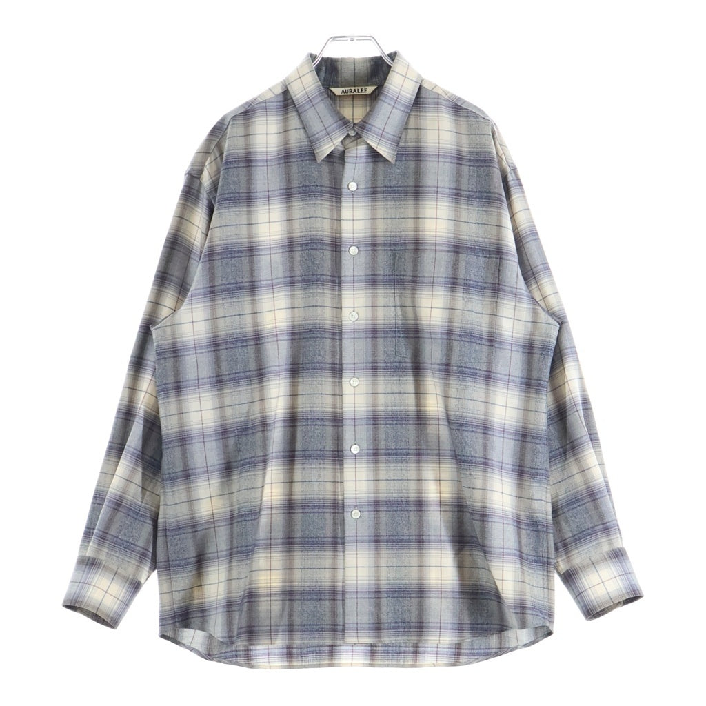AURALEE(オーラリー) 23AW SUPER LIGHT WOOL CHECK SHIRT スーパーライト ウール レギュラーカラー 長袖チェックシャツ グレー/ベージュ A23ASO1LC