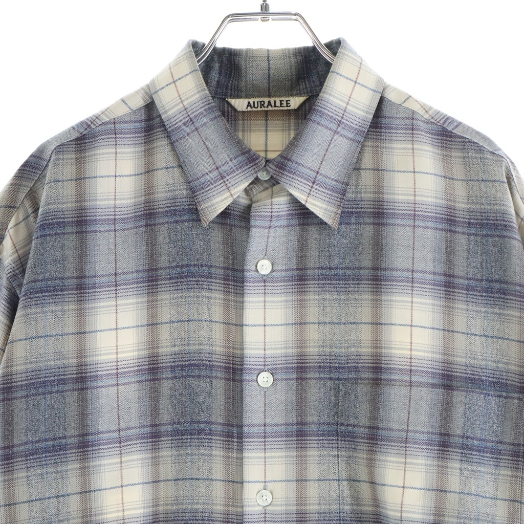 AURALEE(オーラリー) 23AW SUPER LIGHT WOOL CHECK SHIRT スーパーライト ウール レギュラーカラー 長袖チェックシャツ グレー/ベージュ A23ASO1LC