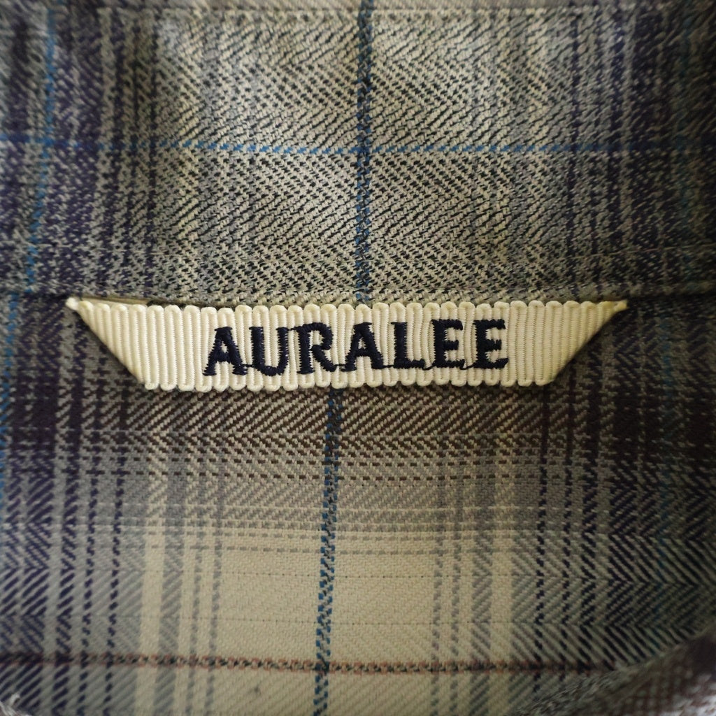 AURALEE(オーラリー) 23AW SUPER LIGHT WOOL CHECK SHIRT スーパーライト ウール レギュラーカラー 長袖チェックシャツ グレー/ベージュ A23ASO1LC
