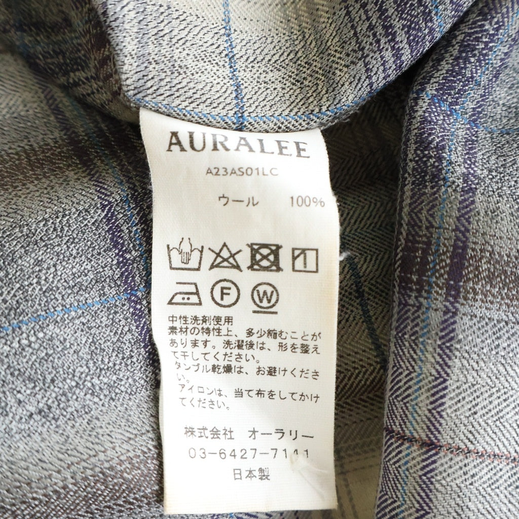 AURALEE(オーラリー) 23AW SUPER LIGHT WOOL CHECK SHIRT スーパーライト ウール レギュラーカラー 長袖チェックシャツ グレー/ベージュ A23ASO1LC