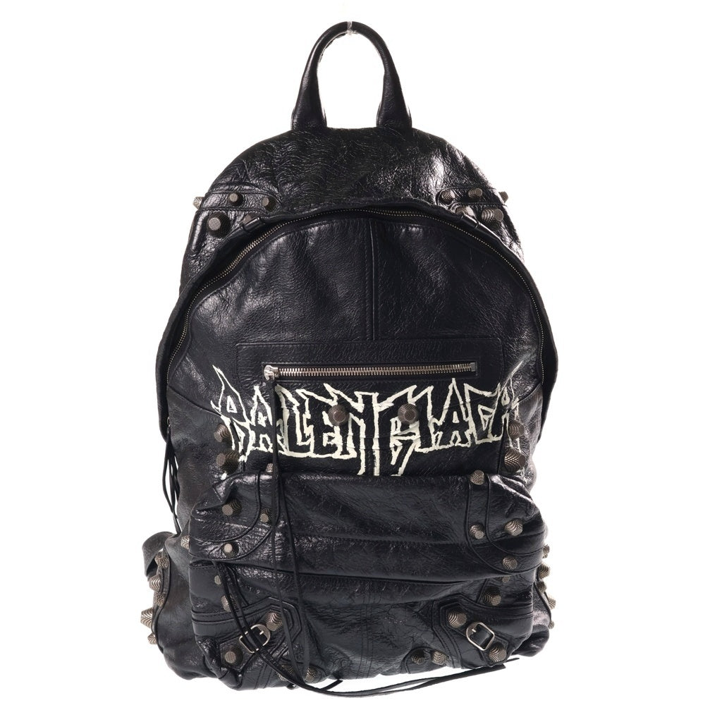 BALENCIAGA(バレンシアガ) LE CAGOLE DIY METAL ルカゴール ロゴペイント メタルスタッズ付き レザーバックパック リュック ブラック 766297