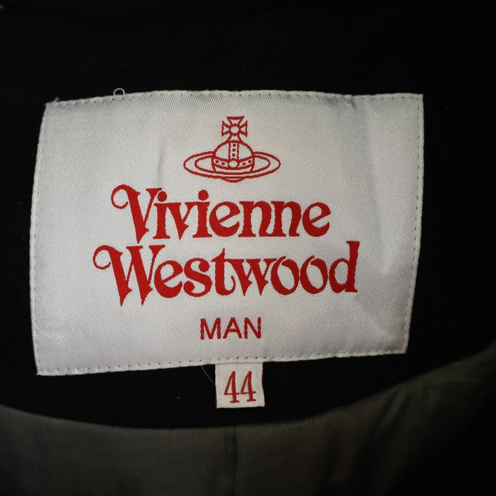Vivienne Westwood MAN(ヴィヴィアンウエストウッドマン) オーブロゴワッペン付き レザー切り替え バーシティジャケット スタジアムジャンパー ブラック 26-12-452003