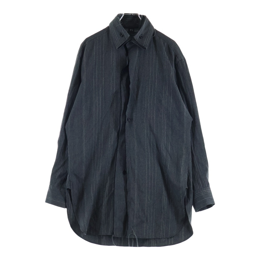 Y's(ワイズ) 24AW W/RY RANDOM HERRINGBONE DOUBLE COLLAR SHIRT オープンカラー ストライプ ヘリンボーン ダブルカラーレイヤードシャツ グレー YO-B03-108