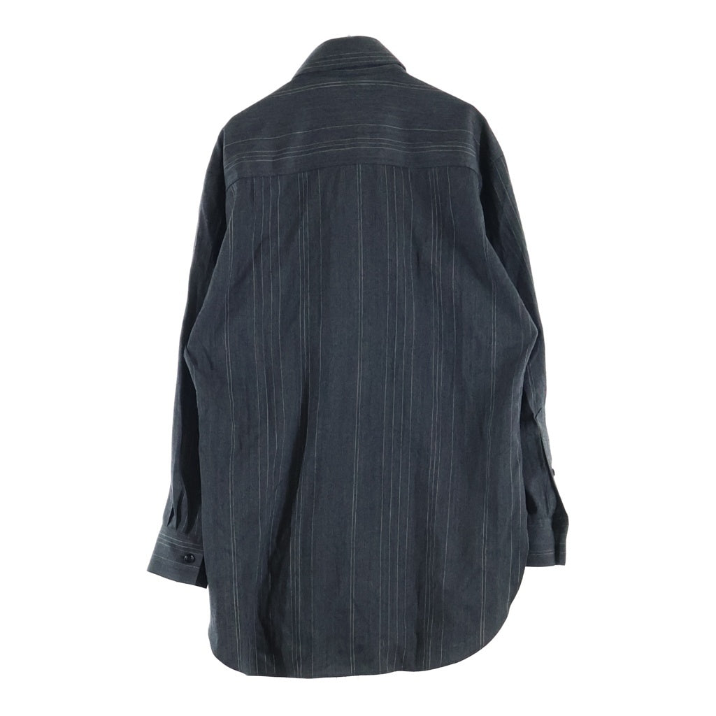 Y's(ワイズ) 24AW W/RY RANDOM HERRINGBONE DOUBLE COLLAR SHIRT オープンカラー ストライプ ヘリンボーン ダブルカラーレイヤードシャツ グレー YO-B03-108
