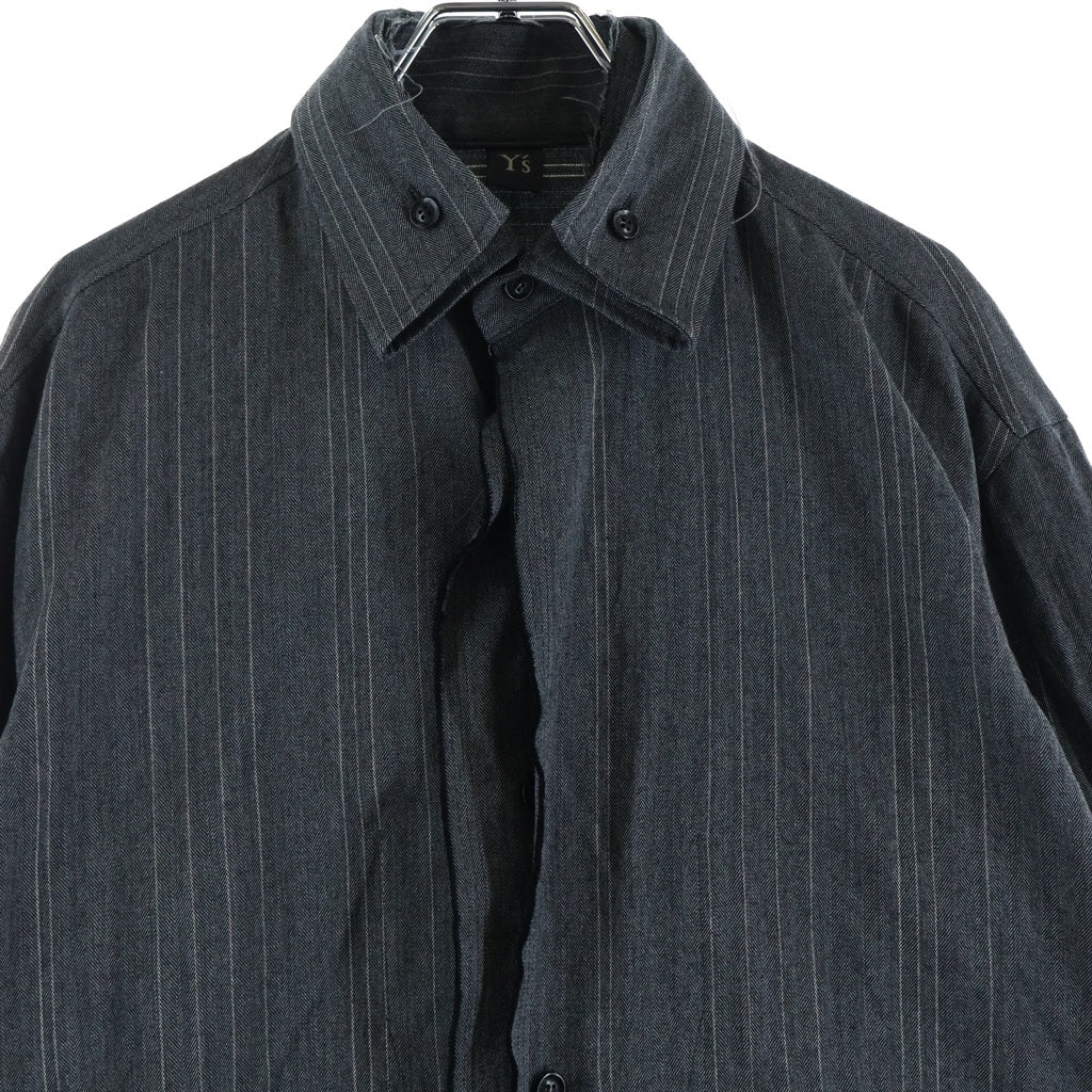 Y's(ワイズ) 24AW W/RY RANDOM HERRINGBONE DOUBLE COLLAR SHIRT オープンカラー ストライプ ヘリンボーン ダブルカラーレイヤードシャツ グレー YO-B03-108