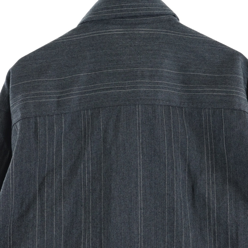 Y's(ワイズ) 24AW W/RY RANDOM HERRINGBONE DOUBLE COLLAR SHIRT オープンカラー ストライプ ヘリンボーン ダブルカラーレイヤードシャツ グレー YO-B03-108