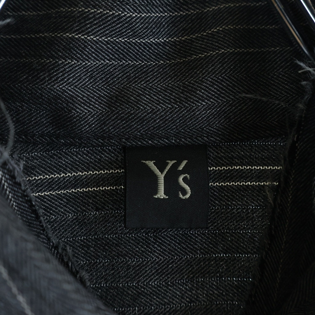 Y's(ワイズ) 24AW W/RY RANDOM HERRINGBONE DOUBLE COLLAR SHIRT オープンカラー ストライプ ヘリンボーン ダブルカラーレイヤードシャツ グレー YO-B03-108