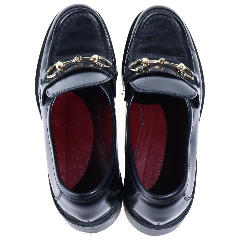 GUCCI(グッチ) ホースビット プラットフォーム レザーローファー ゴールド金具 レディース ブラック 794378