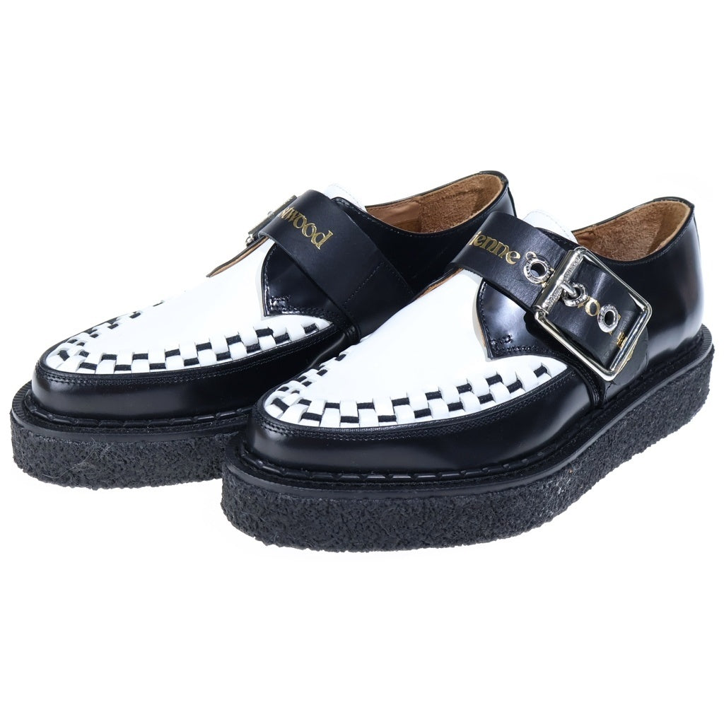 Vivienne Westwood(ヴィヴィアンウエストウッド) ×GEORGE COX POINT TOE MONK ジョージコックス ロゴベルト クレープソール ポイントトゥモンク レザードレスシューズ ブラック/ホワイト 72050015U