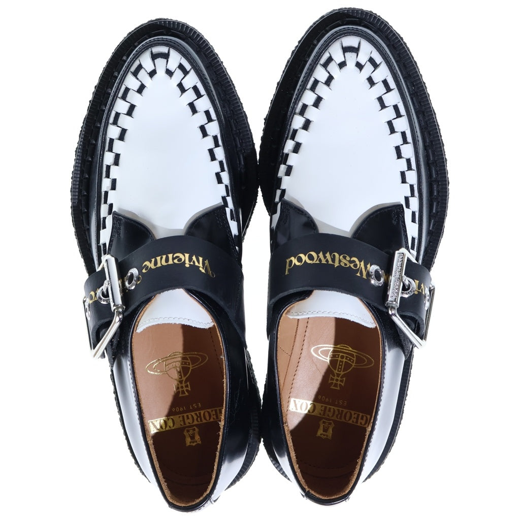 Vivienne Westwood(ヴィヴィアンウエストウッド) ×GEORGE COX POINT TOE MONK ジョージコックス ロゴベルト クレープソール ポイントトゥモンク レザードレスシューズ ブラック/ホワイト 72050015U