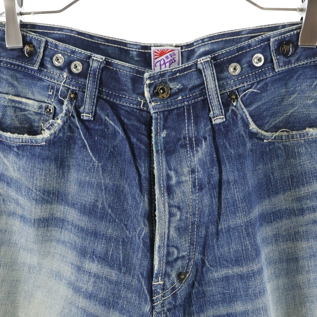 NO BRAND(ノーブランド) PRPS ピーアールピーエス 紫製品 パープルプロダクツ サークルステッチ ワイドデニムパンツ インディゴ