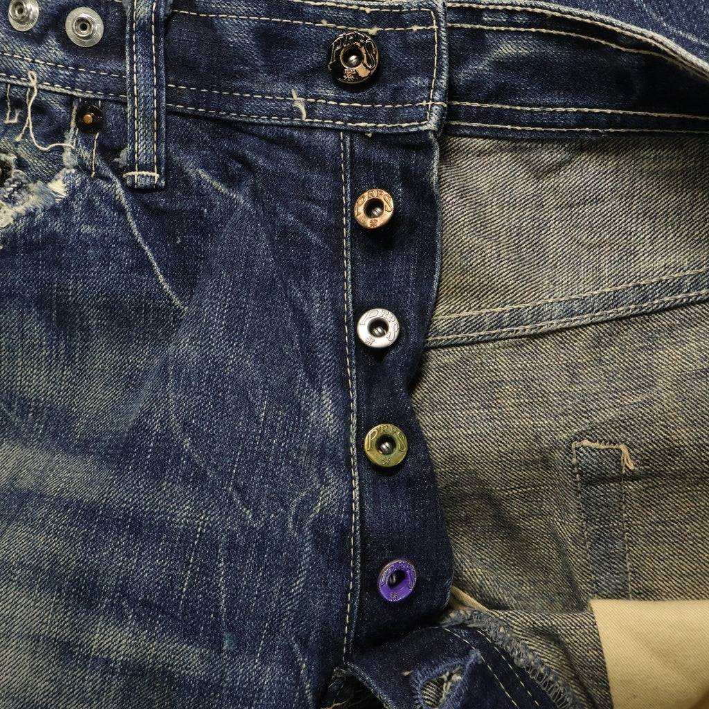 NO BRAND(ノーブランド) PRPS ピーアールピーエス 紫製品 パープルプロダクツ サークルステッチ ワイドデニムパンツ インディゴ
