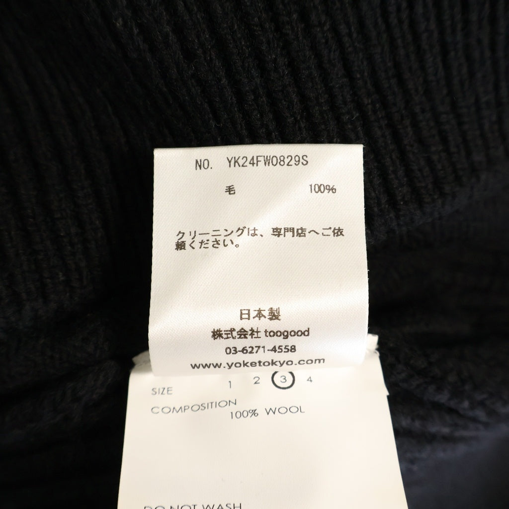 YOKE(ヨーク) 24AW 3/4 FRONT ZIP HIGHNECK RIB SWEATER フロントジップ ハイネック リブ ニットセーター ブラック YK24FW0829S