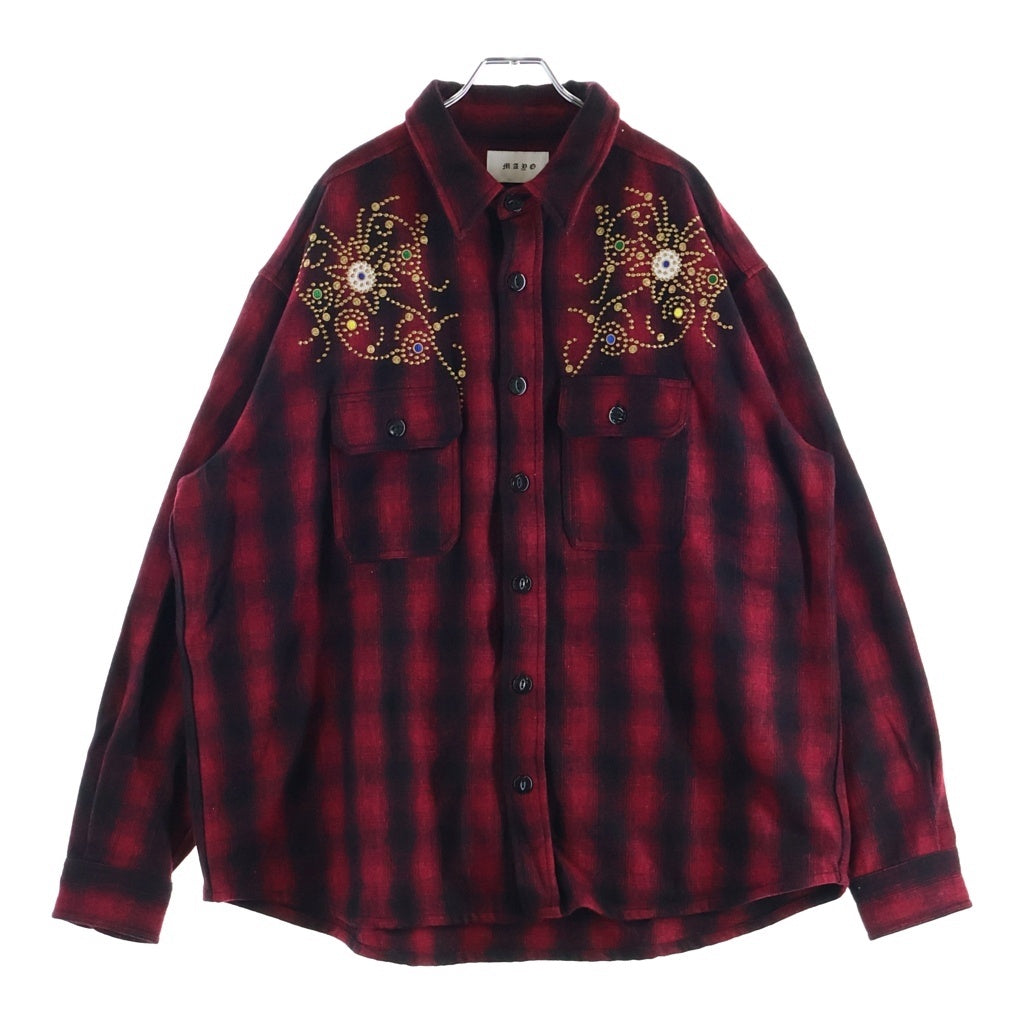 MAYO(メイヨー) 24AW WOOL EMBROIDERY CHECK SHIRT JACKET ウール チェック柄 エンブロイダリー 長袖シャツジャケット レッド 24MY-SSHJK01