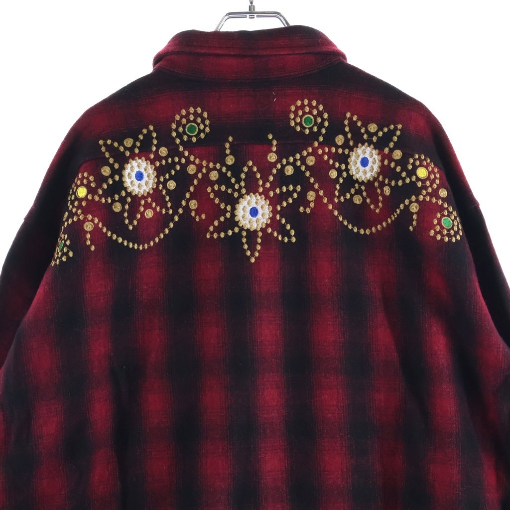 MAYO(メイヨー) 24AW WOOL EMBROIDERY CHECK SHIRT JACKET ウール チェック柄 エンブロイダリー 長袖シャツジャケット レッド 24MY-SSHJK01