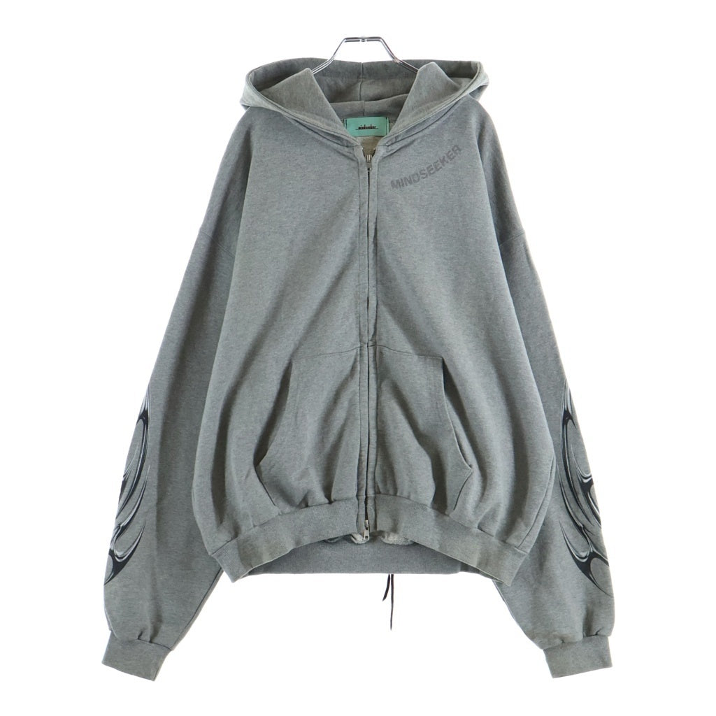 MINDSEEKER(マインドシーカー) TRIBAL LOGO ZIP UP HOODIE トライバル ロゴ スウェット 両面プリント ジップアップパーカー グレー