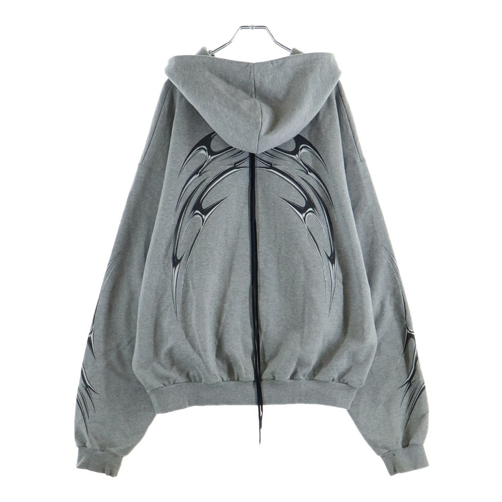 MINDSEEKER(マインドシーカー) TRIBAL LOGO ZIP UP HOODIE トライバル ロゴ スウェット 両面プリント ジップアップパーカー グレー