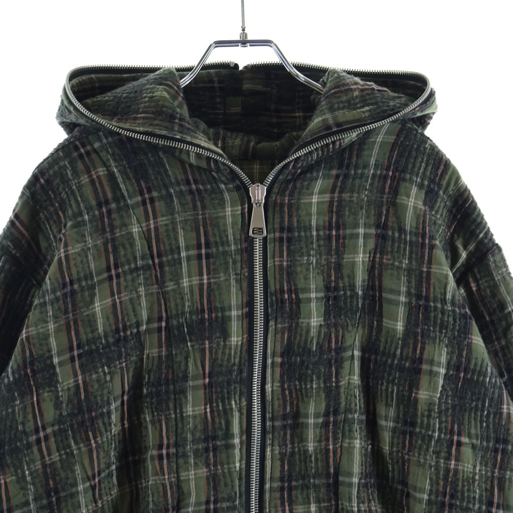 A.F ARTEFACT(エーエフアーティファクト) 25AW NEEDLE PUNCH PLAID FABRIC ZIPPER ニードルパンチ プレイド ファブリック コットン チェック柄 ジップアップフーディ グリーン