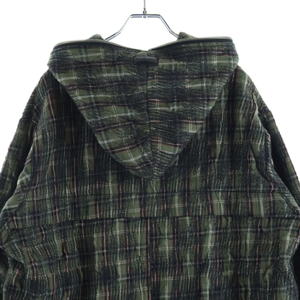 A.F ARTEFACT(エーエフアーティファクト) 25AW NEEDLE PUNCH PLAID FABRIC ZIPPER ニードルパンチ プレイド ファブリック コットン チェック柄 ジップアップフーディ グリーン